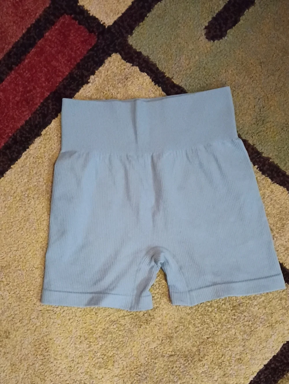 Junior's Stretch Ribbed Light Blue Bike Shorts Size Medium
